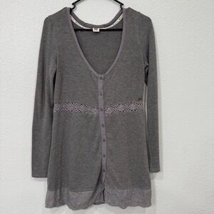 ROXY Women's Gray‎ Button Front Cardigan Sweater Lace Trim M